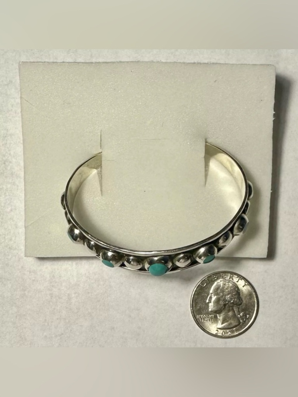 Sterling 925 Cuff Bracelet Vivid Blue Turquoises Mexico 13 grams - Picture 8 of 16